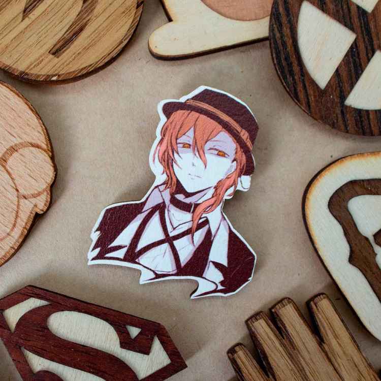 Значок деревянный Bungou Stray Dogs: Чуя Накахара J315