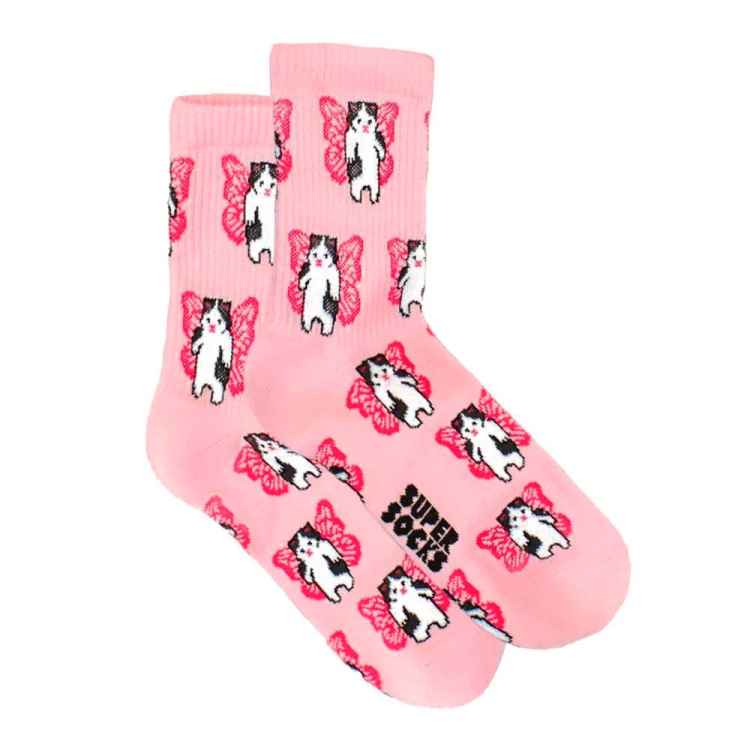 Носки SuperSocks "Кото-бабочка паттерн": Розовый