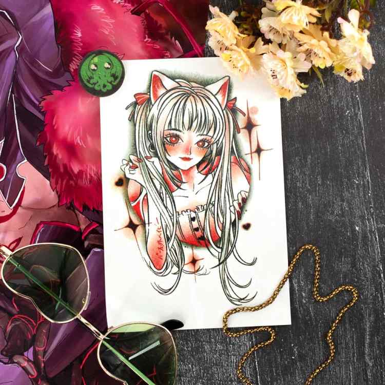 Временная татуировка Девочка с ушками