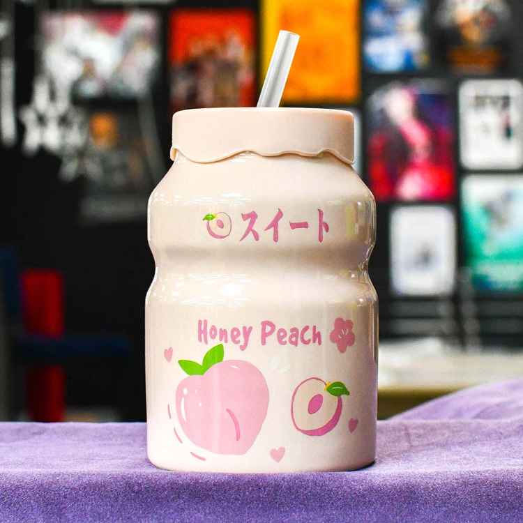 Кружка керамическая с трубочкой Honey Peach