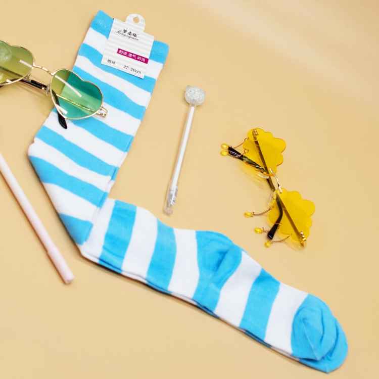 Чулки в полоску (Белый+голубой)