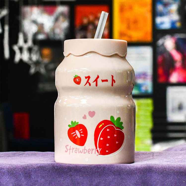 Кружка керамическая с трубочкой Strawberry