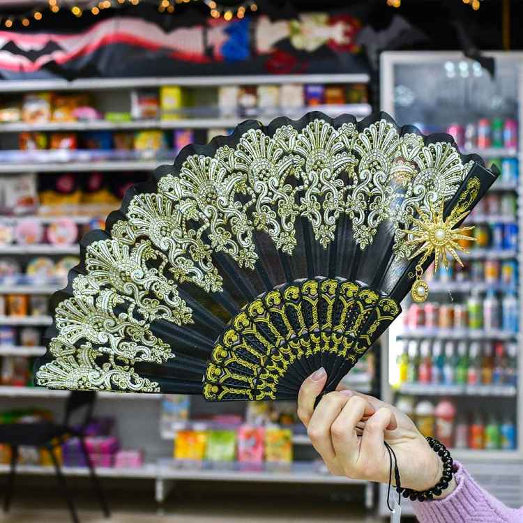 Веер декоративный: Черный с солнцем