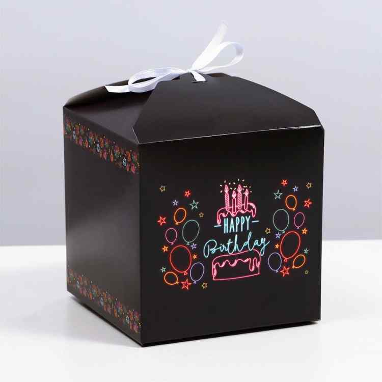 Коробка складная "С днем рождения", неон