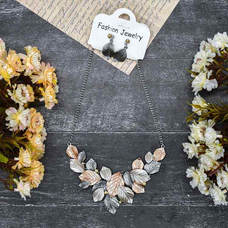 Набор Кулон+серьги: Листья (желтый)